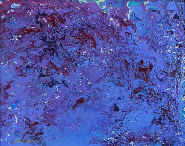 Blue Landscape Pour by Mary Ellen Mogee